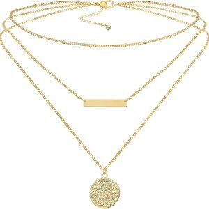 Gold Layered Necklaces for Women, Dainty 14K Gold Plated Pendant Necklace and Ch